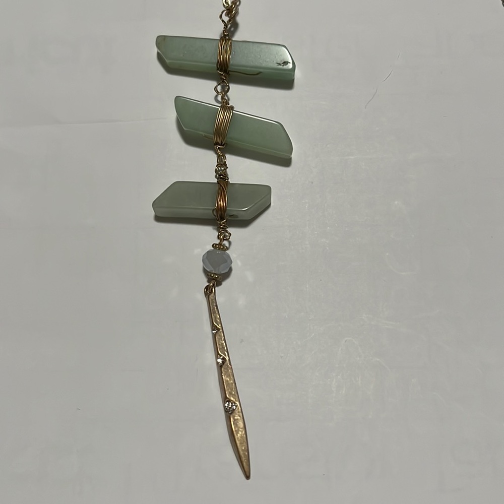Sage green distressed long necklace